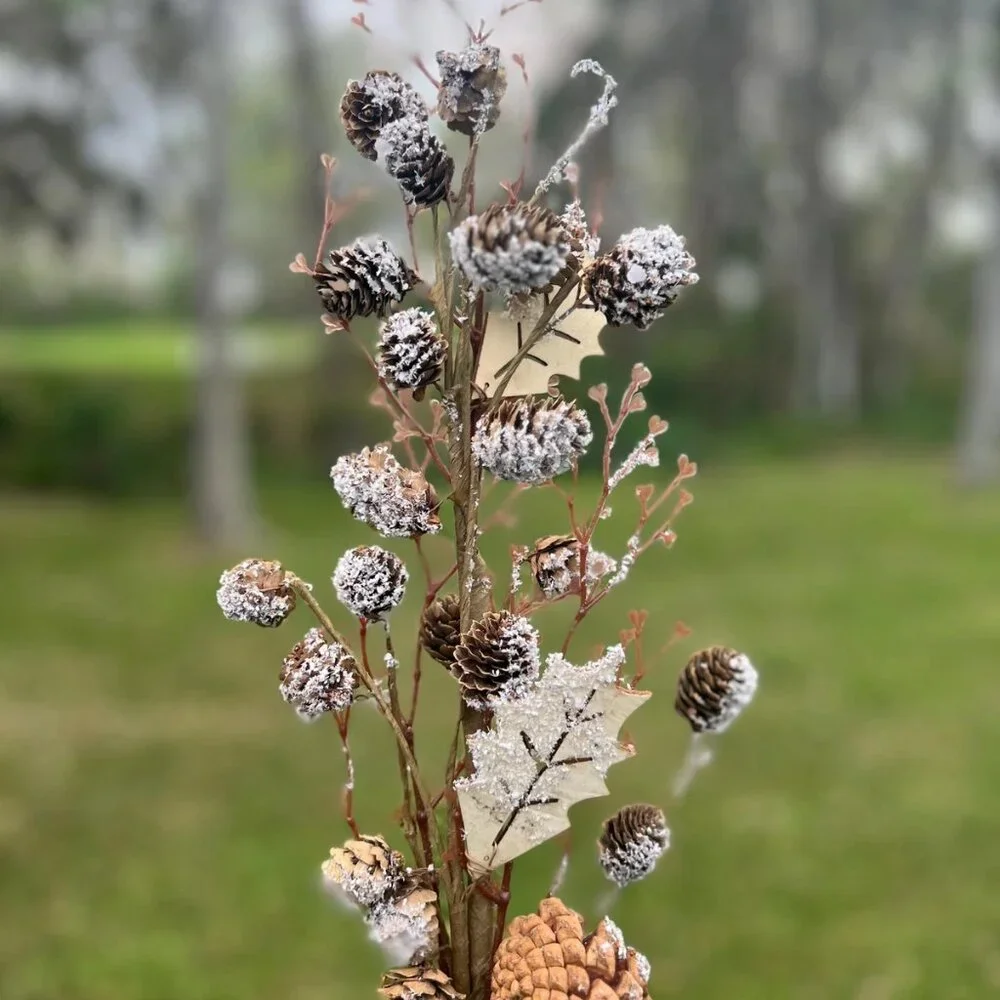 Christmas Snow Covered Frosted Birch Pinecone Stem Branch Pick Craft Supplies